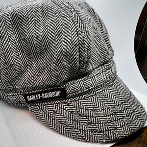 Harley Davidson Womens Newsboy Hat Adjustable Black and White Herringbone Cap